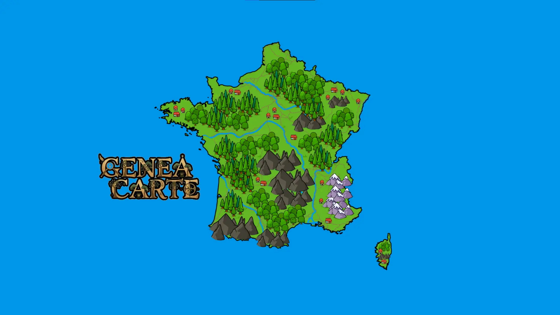 GeneaCarte — vue d'ensemble du jeu de généalogie sur la carte de France